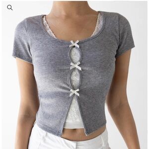 Oak + Fort Layered Lace Bow Top Baby blue Dainty Babydoll